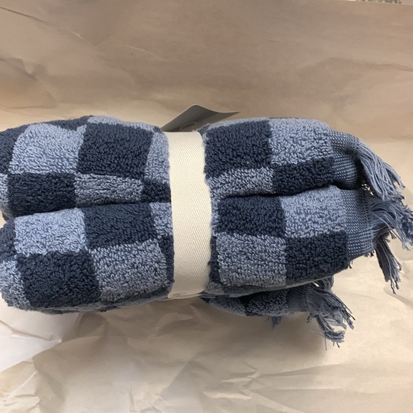 2 contemporary blue check cotton hand towels set all plush cotton loft - Picture 3 of 4